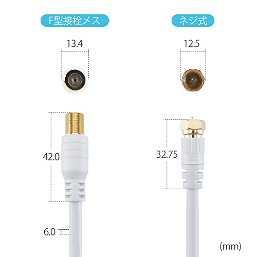 ホーリック アンテナ延長ケーブル テレビ用 1m 【4K8K放送(3224MHz)/BS/CS/地デジ/CATV 対応】 ホワイト F型接栓メス/ネジ式コネクタ ACF10-669WH 最後 画像