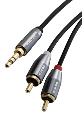 エレコム オーディオケーブル RCA - 3.5mm ステレオミニプラグ 変換 3極 赤白 2m AUX L/Rそれぞれのサウンドを再生 [信号の歪みや伝送ロスが少ない] ミニコンポ/アンプ/スピーカー ブラック ECDH-35WR20BK 画像1
