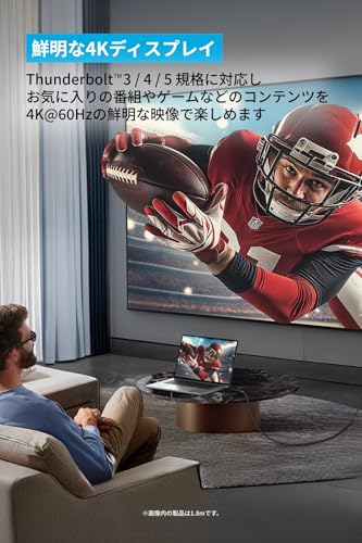 Anker Nano USB-C & HDMI ケーブル (4K, 高耐久ナイロン, 140W) 1.8m 4K 60Hz出力, 140W PDパススルー充電, 2in1 iPhone 16 / 15 Galaxy iPad Pro MacBook Pro/Air 各種対応 中間 画像