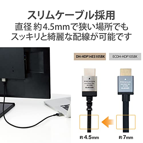 エレコム HDMI ケーブル プレミアム[Ver2.0] 細い 曲げに強い ナイロンメッシュ 2m スリム 4K・2K 【Premium HDMI Cable規格認証済み】 アルミコネクタ 18Gbps ARC 黒 DH-HDP14ES20SBK 中間 画像