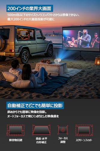 プロジェクター 小型 プロジェクター 家庭用【業界ミニサイズ500g超軽量・2GB+16GBの大容量ストレージ】Android TV搭載 27000LM 4K対応 Wi-Fi6 Bluetooth5.4 270°回転 最大200インチ大画面 天井投影 フルHD Netflix対応 高輝度 自動台形補正 ぷろじえくたー 家庭用 小型 iOS&アンドロイド スマホなどに対応 (ホワイト) 新春福袋 中間 画像