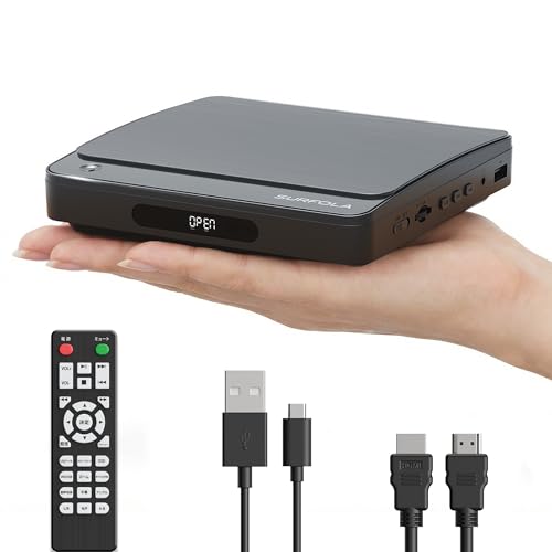 ミニDVDプレーヤー Surfola DVD/CD再生専門モデル リージョンフリー CPRM対応 USB給電 HDMI/イヤホン端子搭載 テレビ/プロジェクター接続可能、HDMIケーブル、リモコン、日本語説明書付き Blue-ray非対応 画像1