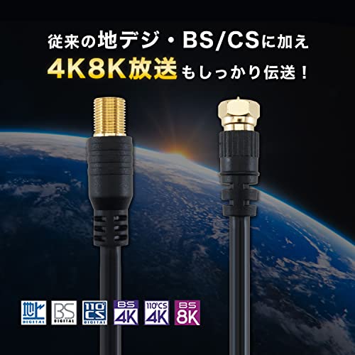 ホーリック アンテナ延長ケーブル 1m 【4K8K放送(3224MHz)/BS/CS/地デジ/CATV 対応】 ブラック F型接栓メス/ネジ式コネクタ ACF10-670BK 中間 画像