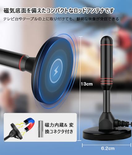 【2025年改良モデル 室内アンテナ】 テレビアンテナ室内 最強 地デジアンテナ 4K HD 無料視聴 530KM受信範囲 車載 高感度 USB式 簡単接続 磁力 固定 高性能 UHF VHF対応 信号ブースター内蔵5m 日本語取扱説明書 中間 画像