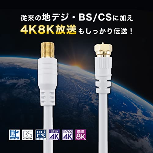 ホーリック アンテナ延長ケーブル テレビ用 1m 【4K8K放送(3224MHz)/BS/CS/地デジ/CATV 対応】 ホワイト F型接栓メス/ネジ式コネクタ ACF10-669WH 中間 画像