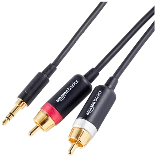 Amazonベーシック RCAアダプターオーディオケーブル アンプ用 (3.5Aux - 2 RCA) 金メッキプラグ付きアクティブスピーカー ブラック 1.2m 1枚目 画像
