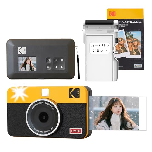 コダック KODAK Mini Shot 2 レトロ 4PASS 2-in-1インスタントカメラ＆フォトプリンター(5,3x8,6cm)＋カメラ本体8枚入り+30枚バンドル、イエロー 画像1