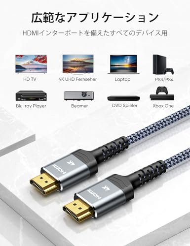 Snowkids hdmi ケーブル 2m 4k 60hz HDMI2.0規格 hdmi cable TV など適用 ARC/18gbps/UHD/HDR/3D/高速 イーサネット対応 ハイスピード hdmi 10種の長さ 最後 画像