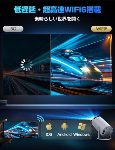 プロジェクター 家庭用【2026年進化モデル・27000LM・4K対応】超小型 270°回転 高輝度 1080P 天井投影 Wi-Fi6大画面 Android TV搭載 Bluetooth5.4 HiFiスピーカー 自動台形補正 ズーム機能 短距離投影 軽量 IOS/Android/パソコン/DVD/PS機/SWITCH接続可 プレゼントに最適 モバイル ホームプロジェクター（ホワイト） 中間 画像