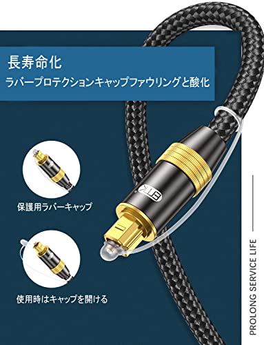 EMK 光デジタルケーブル Toslink 光ケーブル 金メッキ角型 光ファイバーケーブル SPDIF OPTICAL 高耐久性 PS4、サウンドバー、TVスピーカーなど用 (1M, ブラック) 中間 画像