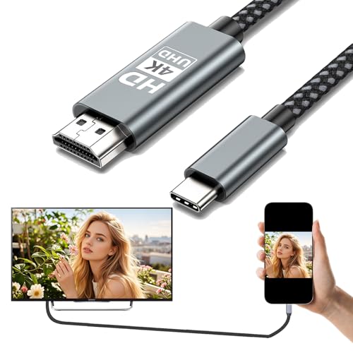 Grithope USB Type-C to HDMI 変換ケーブル 1.8M 【最先端技術搭載・4K対応】|高速伝送 ミラーリング AV接続ケーブル HDMIアダプター|スマホ テレビ モニター 拡張・分割画面モード対応|iPad Pro/Air/mini/iPhone15/16 Pro/Galaxy対応|延長耐久ナイロン 編みケーブル 映像出力 日本語取説書付き(グレー) 1枚目 画像
