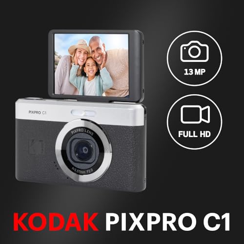 KODAK Pixpro C1 – 超コンパクトデジタルカメラ| 13MP BSI CMOS、4倍ズーム、2.8インチLCDスクリーン、LEDフラッシュ、内蔵バッテリー – ブラック 中間 画像