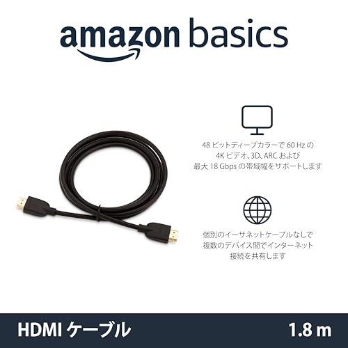 Amazonベーシック HDMI ケーブル ハイスピード 4K ARC対応 1.8m(タイプAオス - タイプAオス)ブラック 最後 画像
