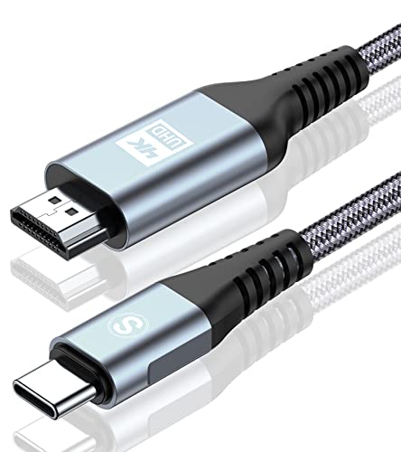 AviBrex HDMI Type-C 変換ケーブル 3M, USB C HDMI 変換 4K/Thunderbolt3対応 ナイロン編み 映像出力 携帯画面をテレビに映す タイプC hdmiケーブル iPhone 17 16 15 Pro Max,MacBook Pro/iPad Pro/XPS 15/Surface Book/Galaxy S25 S24 S23 S22 S21等対応-灰 画像1