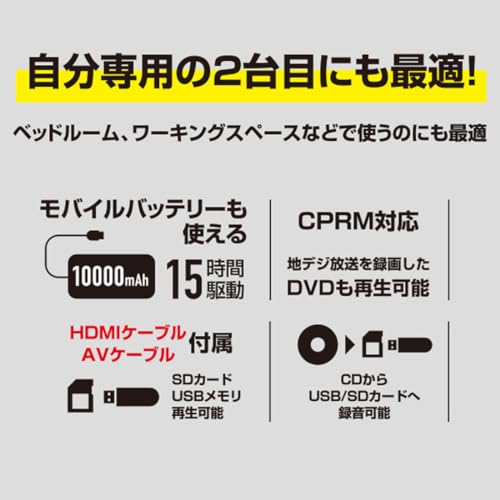 [山善] ミニ DVDプレーヤー コンパクト CD/DVD 再生専用 CPRM対応 HDMI対応 USB給電 HDMIケーブル/AVケーブル/リモコン付き CDVP-MINI151HD(B) 中間 画像