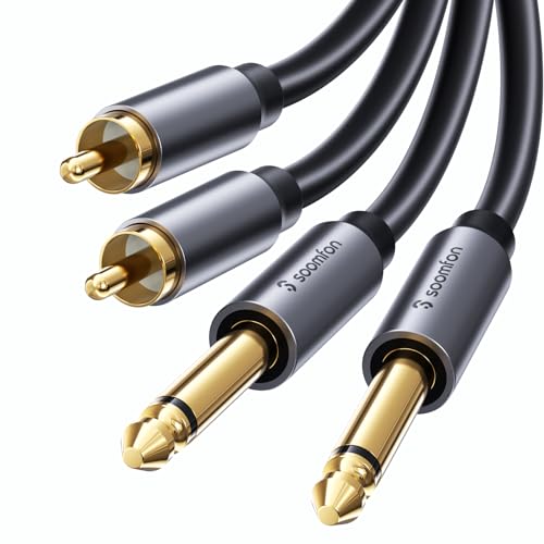 RCA 6.35mm 変換ケーブル 1.5M - SOOMFON 6.35mm(オス) to 2RCA(オス) モノラルケーブル ミニプラグ 変換 オーディオケーブル 赤白 Y型 分岐 高耐久性 金メッキプラグ ピーカー/ホームシアター/ミキサー等に対応 画像1