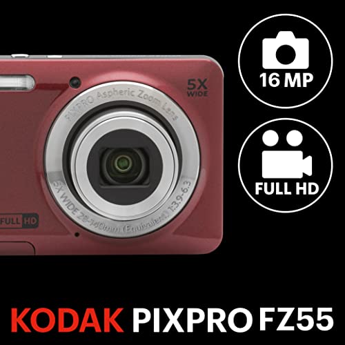 KODAK (コダック) PIXPRO 使いやすい ズーム FZ55-RD 16MP デジタルカメラ 光学5倍ズーム 広角 28mm 2.7インチ液晶画面 (レッド) 中間 画像