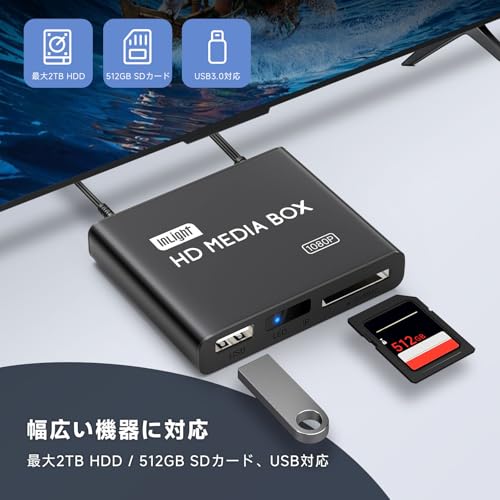 4K メディアプレーヤー フルHD【H.265/HEVC/VP9対応】外付けHDD/USB/SDカード 直接再生 多形式対応 (MKV/MP4/AVI/RM) コンパクト 日本語化 家庭用mp4プレーヤー デジタルサイネージ 中間 画像