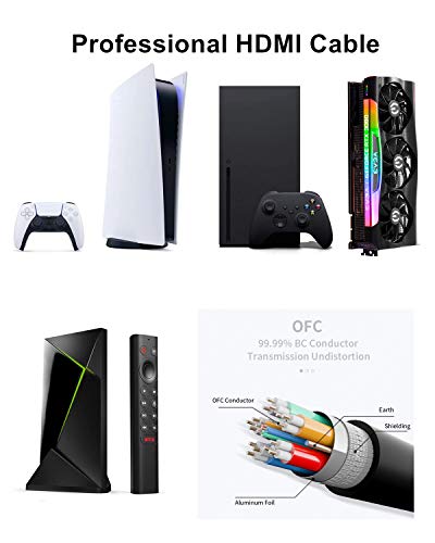 Ubluker 10k 8k 4k HDMI 2.1 ケーブル 2m、(HDMI認証)超高速 4k 120Hz 144Hz 2k 165Hz 8k 60Hz ARC eARC 48Gbps 1ms 12bit DTS:X Dolby Atmos HDR10+ 3D 5D VRR、対応Apple TV Mac RTX4090 ゲーム PC TV サウンドバー PS5 4 Xbox 中間 画像