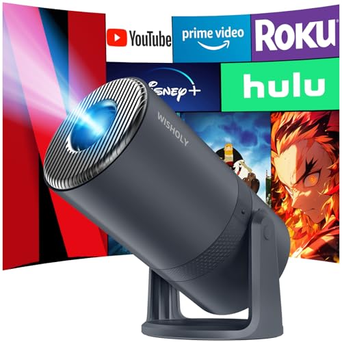WISHOLY プロジェクター 家庭用【Android TV搭載・270°回転】 プロジェクター 小型 27000LM 1080P WiFi6 ぷろじぇくたー 天井投影 Wi-Fi 自動台形補正 Bluetooth5.4 内蔵HiFiスピーカー 50％ズーム機能 静音設計 スマホ/PC/Switch/DVD等接続可能 画像1