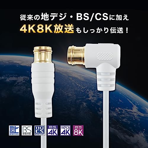 ホーリック 極細アンテナケーブル S-2.5C-FB同軸 1m 【4K8K放送(3224MHz)/BS/CS/地デジ/CATV 対応】 ホワイト L字差込式/差込式コネクタ HAT10-101LPWH 中間 画像