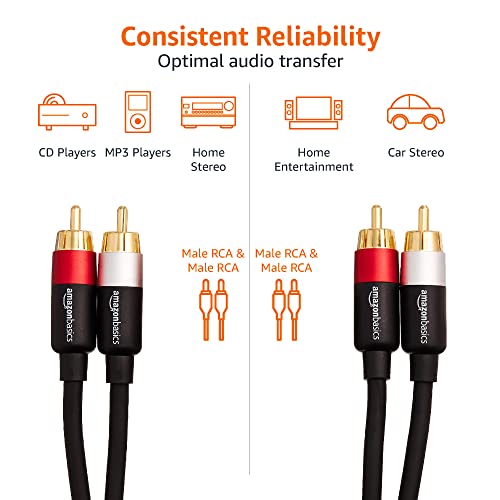 Amazonベーシック RCAオーディオケーブル 4.6m(2RCAオス - 2RCAオス)ブラック 中間 画像