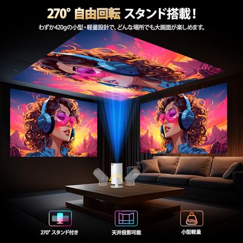 YOWHICK プロジェクター 家庭用 2026年最新進化・Android TV搭載・270°回転 天井投影 27000LM フルHD プロジェクター 小型 Wi-Fi 自動台形補正 Bluetooth5.4 内蔵HiFiスピーカー スマホ/PC/Switch/DVD等に対応 3年保証 中間 画像