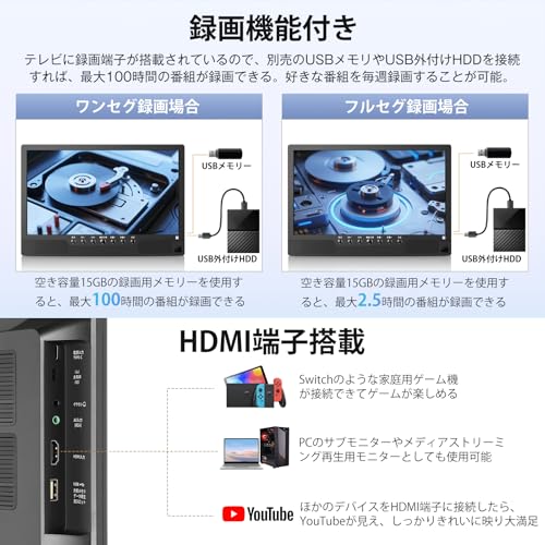 [2026新登場] Tinguポータブルテレビ テレビ小型 14.1インチ 高齢者向け 大画面 大音量 録画機能 簡単操作 軽い 薄い コンパクト 車載用バッグ付き 車中泊使用可能 HDMI端子搭載 YouTube視聴可能 スタンド/吊り下げ/車載の3種類設置 方式 リモコン付き 遠距離操作可能 病院/キャンプなどに使用可能 中間 画像