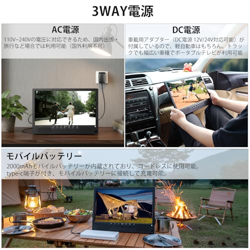[2026新登場] Tinguポータブルテレビ テレビ小型 14.1インチ 高齢者向け 大画面 大音量 録画機能 簡単操作 軽い 薄い コンパクト 車載用バッグ付き 車中泊使用可能 HDMI端子搭載 YouTube視聴可能 スタンド/吊り下げ/車載の3種類設置 方式 リモコン付き 遠距離操作可能 病院/キャンプなどに使用可能 中間 画像