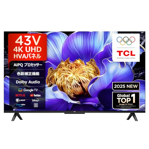 【Amazon.co.jp限定】TCL テレビ 43V型 4K 液晶 43V6C Wチューナー内蔵 目保護 Alexa 音声検索 壁かけ対応 2025年モデル ゲームモード チューナーイン スマートテレビ 画像1