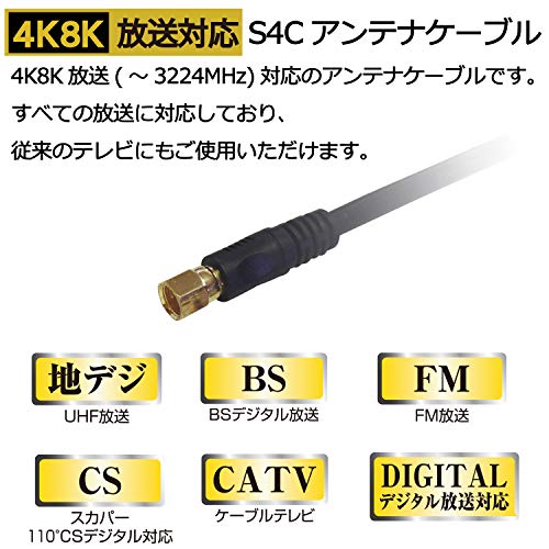 フジパーツ 4K8K BS CS CATV 地上デジタル放送対応 S4CFB アンテナケーブル 0.3m S4CFB 同軸ケーブル 0.3m L型プラグ (プッシュ式) - F型接栓（ねじ式) ブラック/FBT-503/0.3ｍ 中間 画像