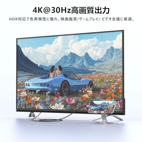 USB C HDMI 変換ケーブル - 1M 「4K@30Hz 映像出力 Thunderbolt3/4互換 設定不要/在宅勤務」 HDMI TypeC 接続ケーブル iPhone15 Pro/Max、MacBook Air/Pro、iPad Pro、Huawei MateBook、Surface Book、Galaxy S22/S22+などAndroid対応 最後 画像