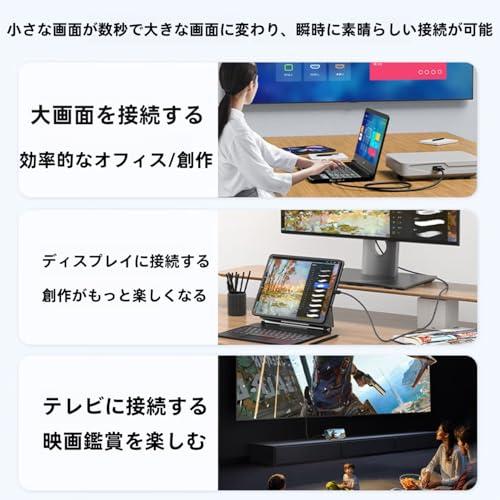 HDMI Type-C to HDMI ケーブル 1.8m【4K@60Hz HDR対応 音声同期】USB CタイプC HDMI変換ケーブル スマホとテレビをつなぐケーブル iPhone 17 Pro Max 17 Pro 17/16/15/MacBook/iPad/スマホType c 3.1接口/ノートPC対応 ゲーム/会議/プレゼン用 高耐久 プラグアンドプレイ 中間 画像