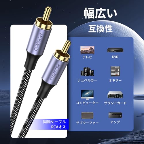 MOSWAG RCAオス-RCAオス 同軸デジタルケーブル サブウーファー ケーブル 同軸デジタルオーディオ コアキシャルケーブル ホームシアター、HDTV、サブウーファー、Hi-Fi システムなどに適応1m(1メートル) 最後 画像