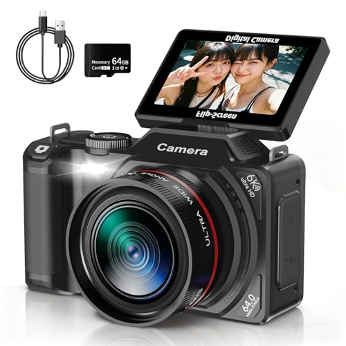 IFEND 6K デジカメ 9600万画素 デジタルカメラ デジカメ スマホに転送できるカメラ WIFI転送機能 180度回転可能 18倍デジタルズーム 64GBマイクロSDカード付き オートフォーカス ウェブカメラ 自撮 AFオート 3.0インチ液晶画面 マイクロ コンパクト学生 初心者 修学旅行 子供の日 クリスマスプレゼント ブラック 画像1