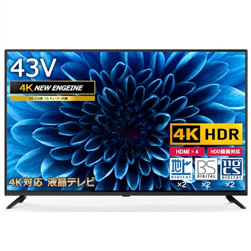 43V型 4K対応 地上・BS・110度CS 液晶テレビ ダブルチューナー内蔵 HDR10 HDMI4系統 LED直下型バックライト [日本設計メインボード搭載] 外付けHDD裏番組録画対応 HDMI HDD録画機 ブルーガード イコライザー 40型 43インチ 50 d021 画像1