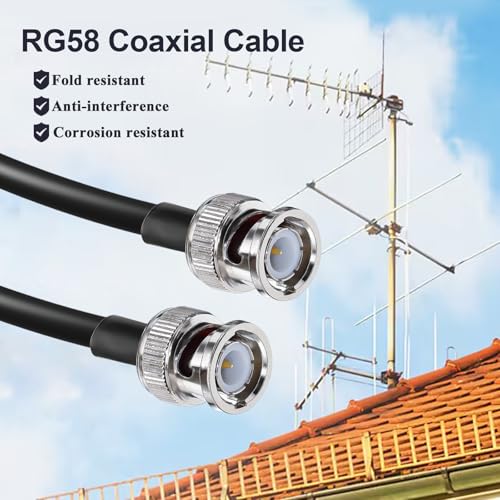 RG58 BNC 同軸ケーブル、6.6 ft (2M) 低損失 50 オーム BNC ジャンパー延長ケーブル オス - オス HD-SDI 同軸 アンテナ アナライザー、CB ラジオ、RF デバイス、セキュリティ CCTV カメラ用 中間 画像