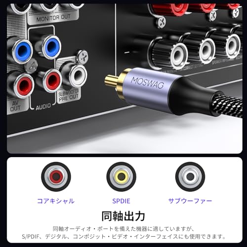 MOSWAG RCAオス-RCAオス 同軸デジタルケーブル サブウーファー ケーブル 同軸デジタルオーディオ コアキシャルケーブル ホームシアター、HDTV、サブウーファー、Hi-Fi システムなどに適応1m(1メートル) 中間 画像