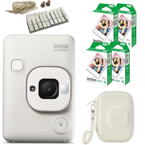 チェキ instax mini LiPlay リプレイ ホワイト ＆純正ケース＆フィルム40枚＆ガーランド(4点セット) 1