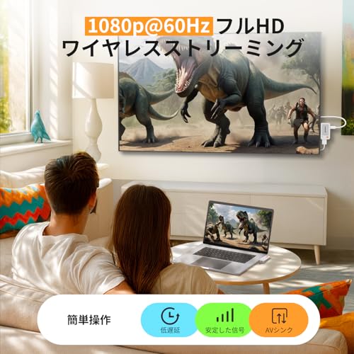 「2026年新登場 小さな巨人!」Lemorele ワイヤレスhdmi 無線 送受信機セット50M/5Ghz高速伝/1080P@60Hz/WIFI&設定不要 音画同期 最大50m伝送 日本技適認証済(番号：R220-JP8287) 超低遅延 音画同期 ミラー＆拡張モード搭載 Type-C充電対応 Type-Cスマートフォン/テレビ/PC/Mac/Windowsなど対応 スムーズな画面共有の特徴・詳細 画像