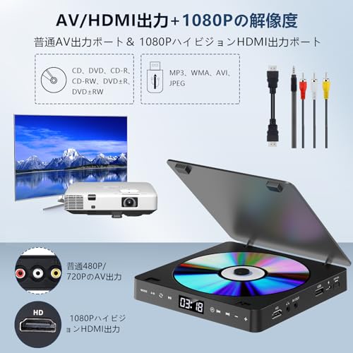 Gueray DVDプレーヤー 超小型 空間を占めず HDMI端子搭載 最大1080Pの解像度 USBメモり対応 A-Bリピート ランダム再生 DVD/VCD/CD/CD-G/MP3/JPEGなどに対応 3.5mオーディオジャック 日本語説明書付きの特徴・詳細 画像