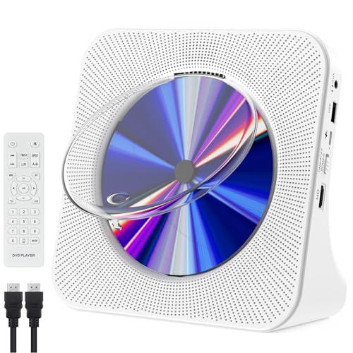 Fohil DVD/CDプレーヤー Bluetooth受信/送信両対応 HDMI出力 最大1080P対応 リージョンフリー DVDプレイヤー HiFiスピーカー内蔵 FMラジオ USB再生 AUXモード A-Bリピート再生 映画鑑賞/音楽再生/胎児教育/語学学習 PSE認証済み 日本語説明書付き ホワイト 1