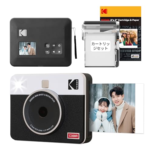 コダック KODAK Mini Shot 3 レトロ 4PASS 2-in-1インスタントカメラ&フォトプリンター(7.6cmx7.6cm)+カメラ本体8枚入り+30枚バンドル、ホワイトの外観・全体像 画像