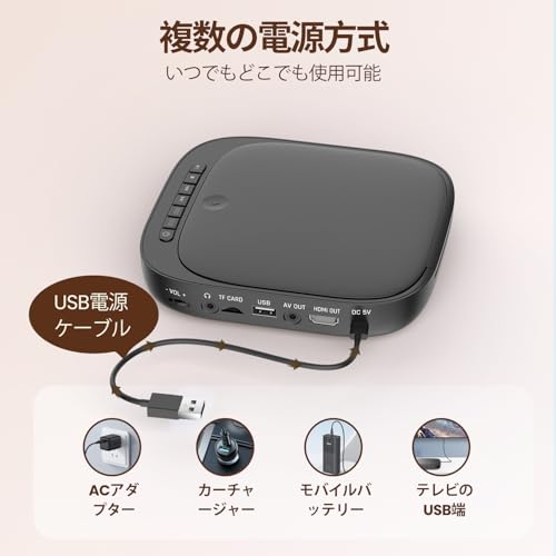 ミニDVDプレーヤー1080Pサポート DVD/CD再生専用モデル リージョンフリー CPRM対応、Blue-ray非対応、USB/TFカード再生、HDMI/AV/AUX端子搭載 日本語説明書付き (ブラック)の特徴・詳細 画像