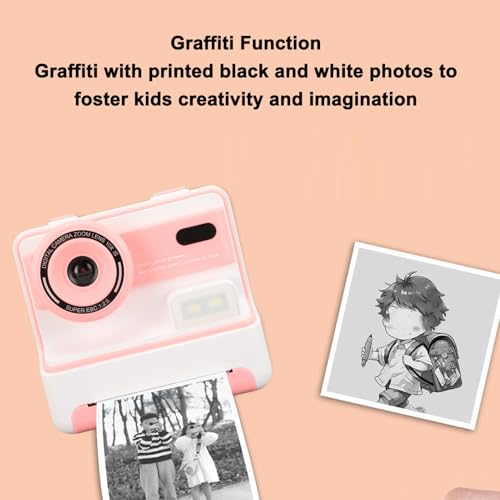 キッズカメラインスタントプリント、2.4インチIPSスクリーン1080P HD 48MPフォトインスタントカメラ子供用、16Xデジタルズームキッズデジタルカメラデュアルレンズ、幼児用カメラ、クリスマスギフト (ピンク)の特徴・詳細 画像