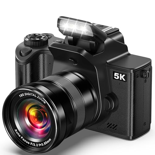 デジカメ 5K 8000万画素 一眼レフカメラ WIFI転送機能 スマホに送れる マクロ撮影 デジタルカメラ 18Xデジタルズーム AFオートフォーカス LEDライト ウェブカメラ 4.0インチ IPS タッチスクリー 自撮り 32GB MicroロSDカード付き 3000mAHバッテリー 付き 操作簡単 子供や初心者向けの外観・全体像 画像
