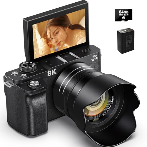 デジカメ 8K 8800万画素 一眼レフカメラ WIFI転送機能 スマホに送れる デジタルカメラ 18Xデジタルズーム AFオートフォーカス LEDライト ウェブカメラ 180度回転可能 3.0インチ IPS スクリーン 自撮り 64GB Micro SDカード付き 2500mAH 大容量 バッテリー 付き 操作簡単 子供や初心者向け 1
