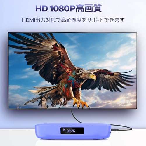 ミニDVDプレーヤー1080Pサポート DVD/CD再生専用モデル リージョンフリー CPRM対応、Blue-ray非対応、USB/TFカード再生、HDMI/AV/AUX出力 日本語説明書付き (ブルー)の詳細・まとめ 画像