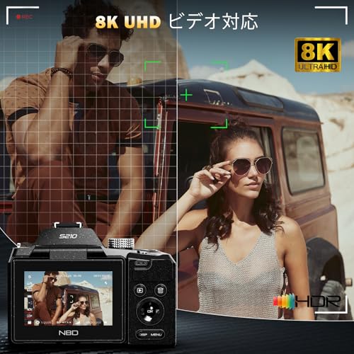 NBD 8K 6400万画素 デジタル一眼レフカメラ【Wi-Fiとアプリ制御】16倍光学ズーム デジカメ オートフォーカス・手ぶれ補正 | 180°フリップスクリーン＆ウェブカメラ機能 | 64GB TFカード＆2個のバッテリー付属（グラファイト）の特徴・詳細 画像