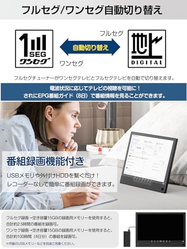 TTWO ポータブルテレビ 14インチ 小型 高齢者向け 簡単操作 大画面 大音量 録画機能 テレビ ワンセグ フルセグ自動切替 車載用バッグ付き 車中泊用 アンテナ付き HDMI搭載 YouTube視聴可能 3WAY電源対応 リモコン付き 屋外 屋内 プレゼントに (ブラック)の特徴・詳細 画像